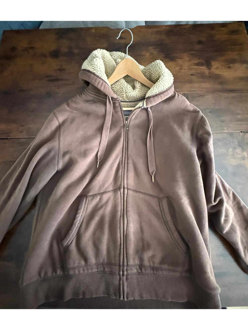 Old Navy Sherpa Lined Full Zip Hoodie Brown Men’s Large Fleece Sweatshirt Jacket